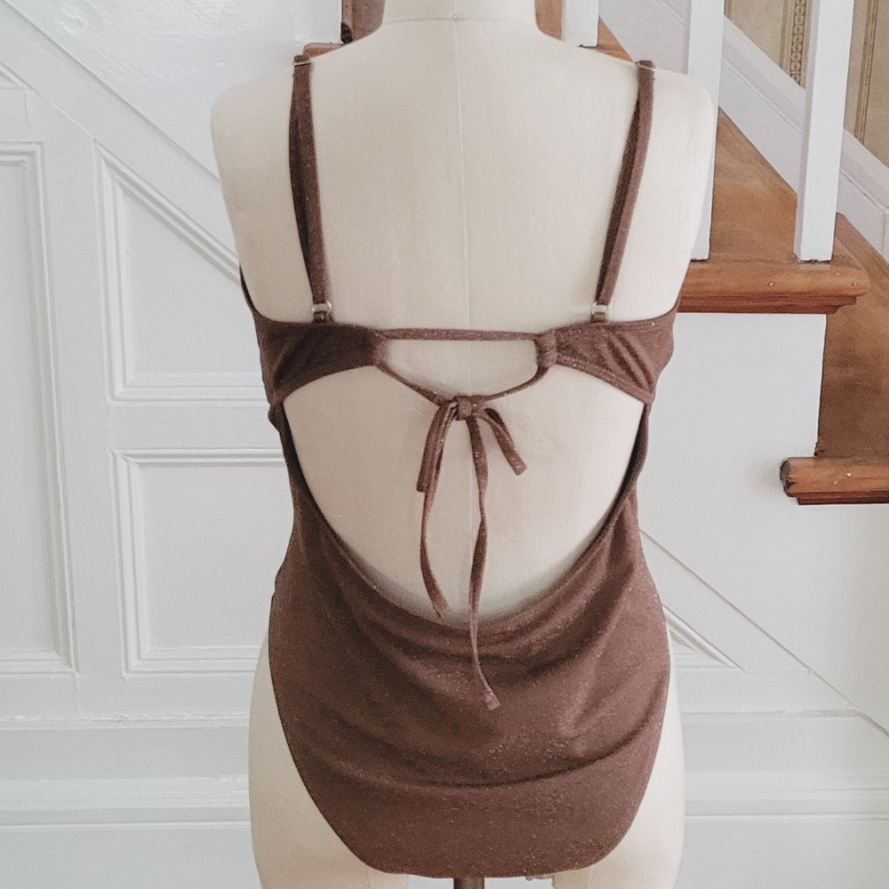 ZAFUL Metallic Sparkly One Piece Bronze Bathing Suit Size XL Brand New - Picture 3 of 8